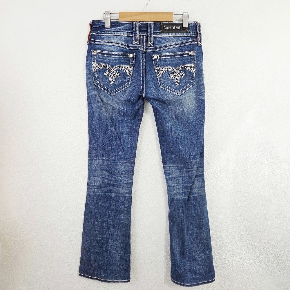 Rock Revival Blake Boot Cut Jeans B4 Blue Rhinestone Studded Bling Pockets Sz 27